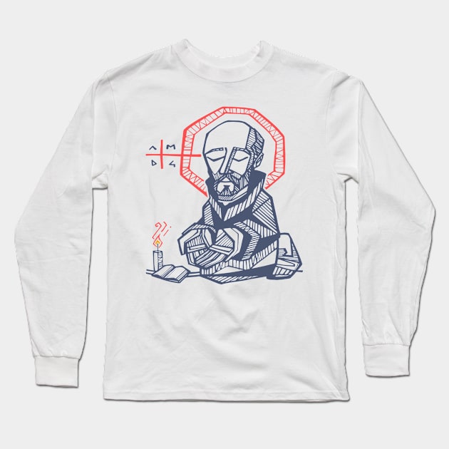 Saint Ignatius of Loyola hand drawn illustration Long Sleeve T-Shirt by bernardojbp